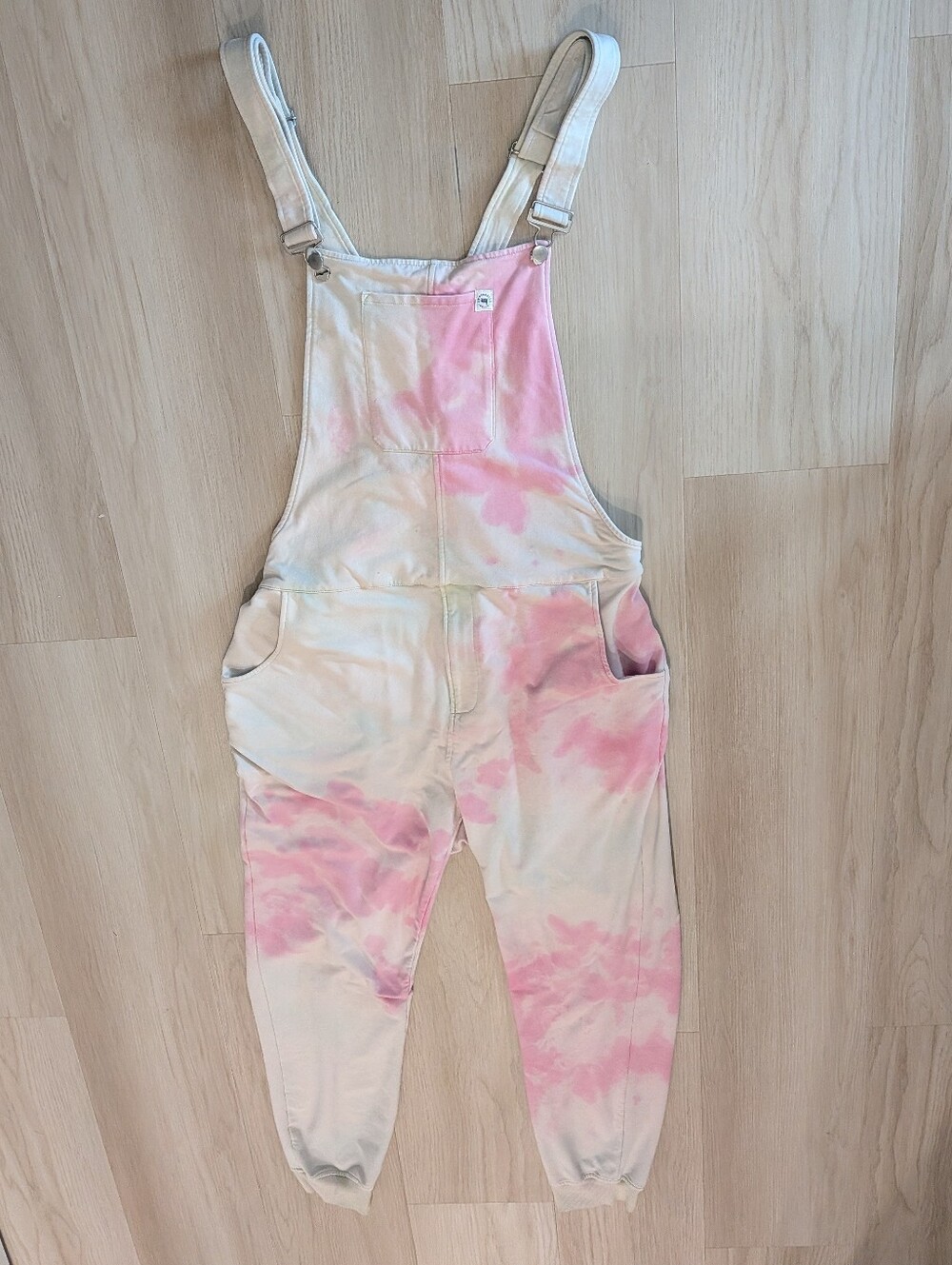 Swoveralls Bklyn Tie-Dye Pink and Cream Sweatpant Overalls Size XL